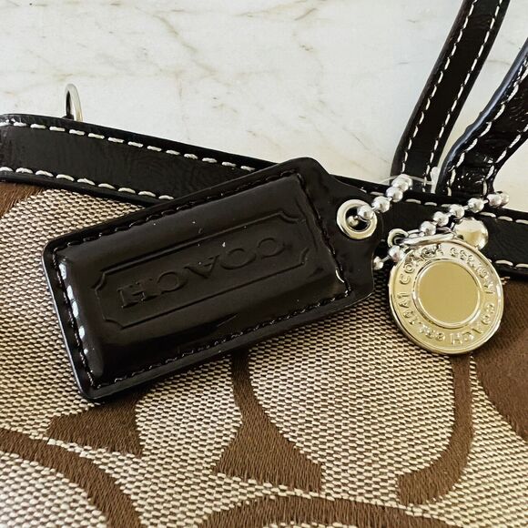 COACH Khaki Mahogany Signature Stripe Jacquard Tote Shoulder Bag - Picture 7 of 10